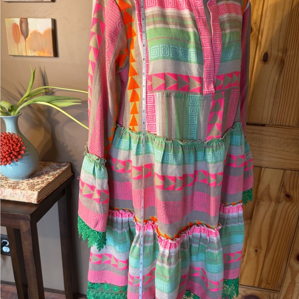 Neon Aztec Jacquard Mini-Dress with embellished lace trim includes two bracelets - Picture 9 of 12